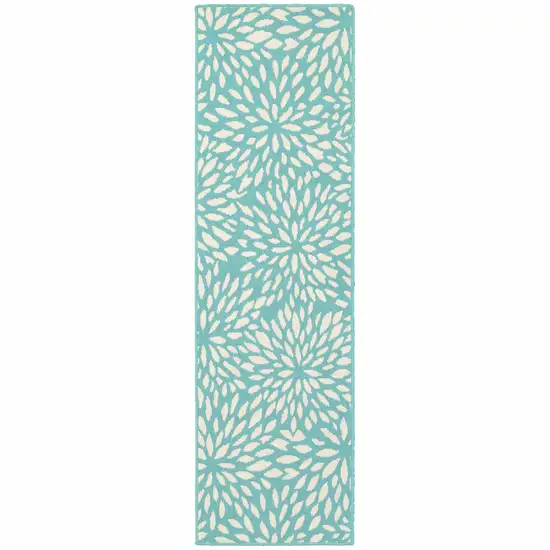 Blue Floral Stain Resistant Indoor Outdoor Area Rug Photo 1