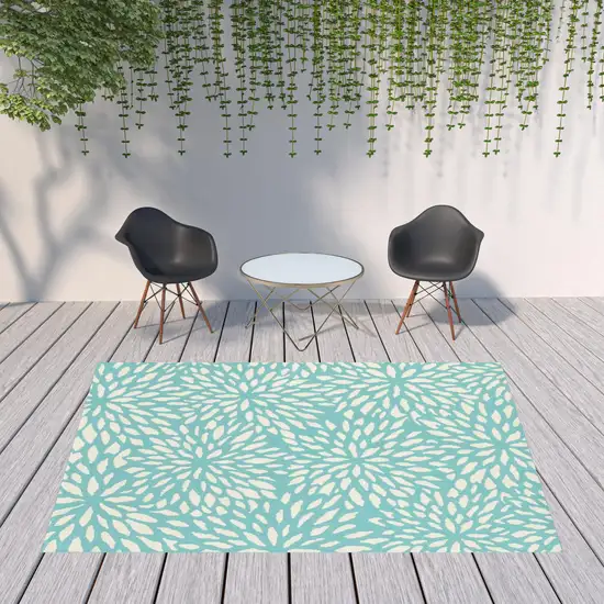 Blue Floral Stain Resistant Indoor Outdoor Area Rug Photo 2