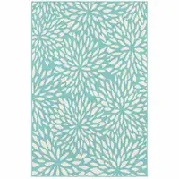 Photo of Blue Floral Stain Resistant Indoor Outdoor Area Rug