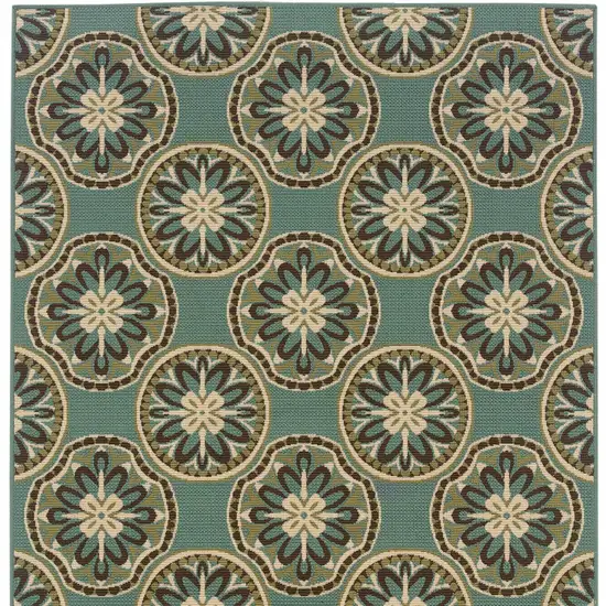 Blue and Ivory Floral Stain Resistant Indoor Outdoor Area Rug Photo 4