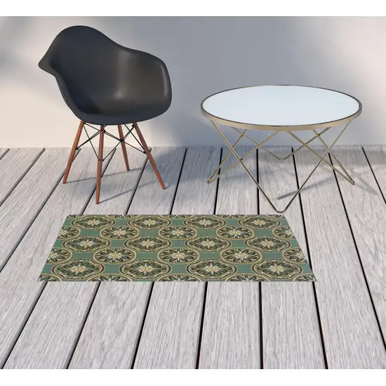 Blue Floral Stain Resistant Indoor Outdoor Area Rug Photo 2