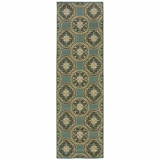 Blue Floral Stain Resistant Indoor Outdoor Area Rug Photo 1