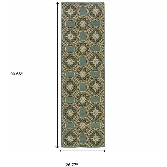 Blue Floral Stain Resistant Indoor Outdoor Area Rug Photo 4