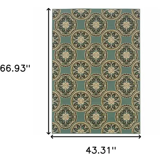 Blue Floral Stain Resistant Indoor Outdoor Area Rug Photo 5