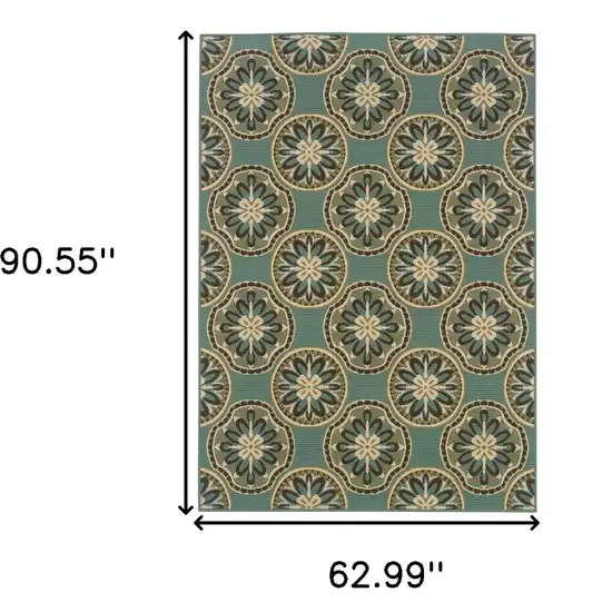 Blue Floral Stain Resistant Indoor Outdoor Area Rug Photo 5