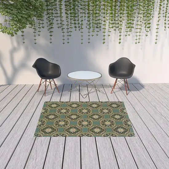 Blue Floral Stain Resistant Indoor Outdoor Area Rug Photo 2