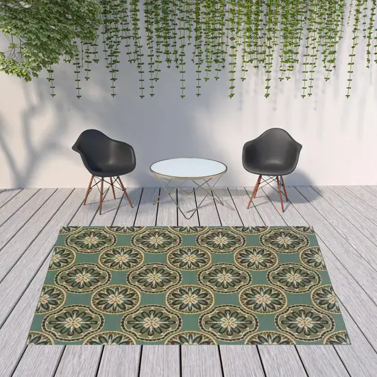 Blue Floral Stain Resistant Indoor Outdoor Area Rug Photo 2