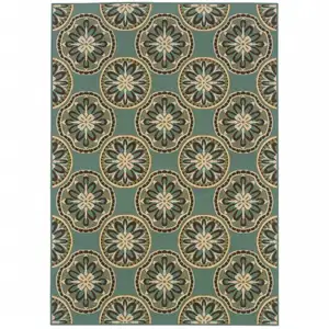 Photo of Blue Floral Stain Resistant Indoor Outdoor Area Rug