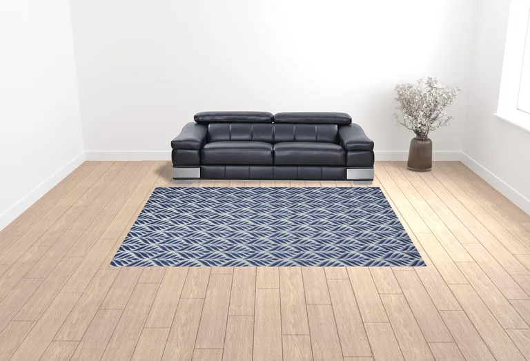 Blue Floral Stain Resistant Non Skid Area Rug Photo 2