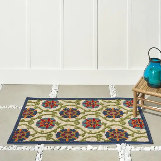 Blue Floral Vines Indoor Outdoor Area Rug Photo 7