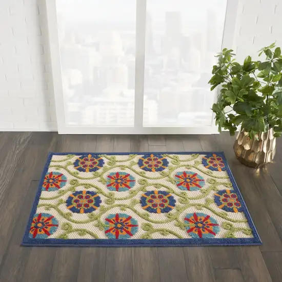 Blue Floral Vines Indoor Outdoor Area Rug Photo 6