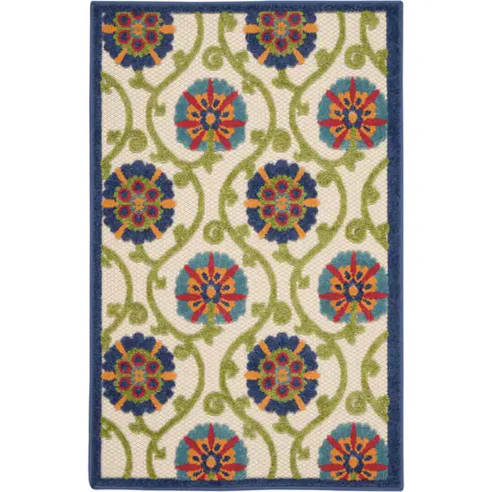 Ivory And Blue Floral Indoor Outdoor Area Rug Photo 1