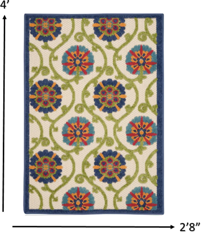 Blue Floral Vines Indoor Outdoor Area Rug Photo 4