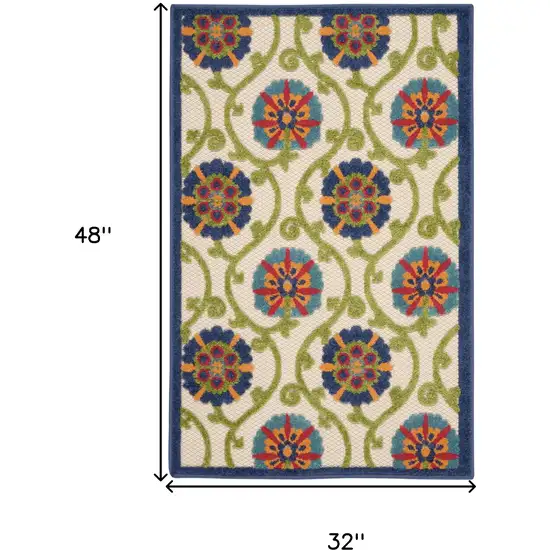 Ivory And Blue Floral Indoor Outdoor Area Rug Photo 9