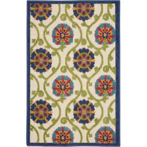 Photo of Blue Floral Vines Indoor Outdoor Area Rug