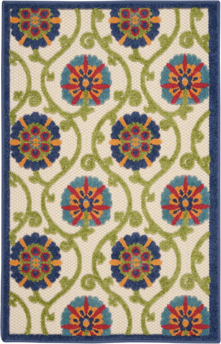 Blue Floral Vines Indoor Outdoor Area Rug Photo 1