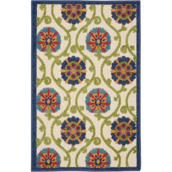 Ivory And Blue Floral Indoor Outdoor Area Rug Photo 6