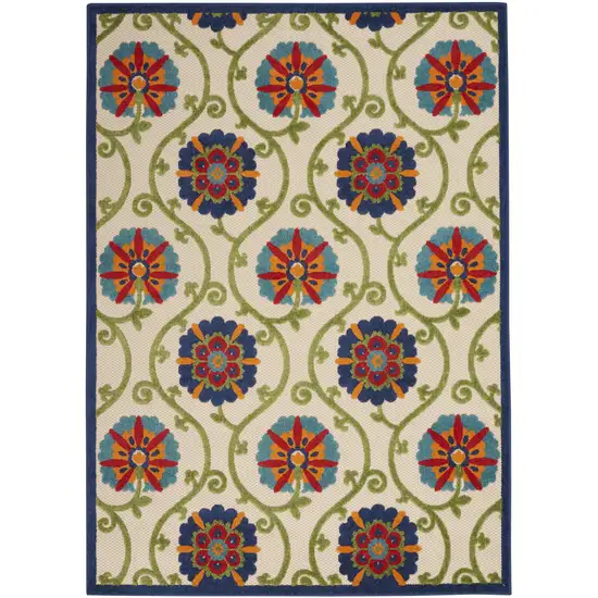 Ivory And Blue Floral Indoor Outdoor Area Rug Photo 1