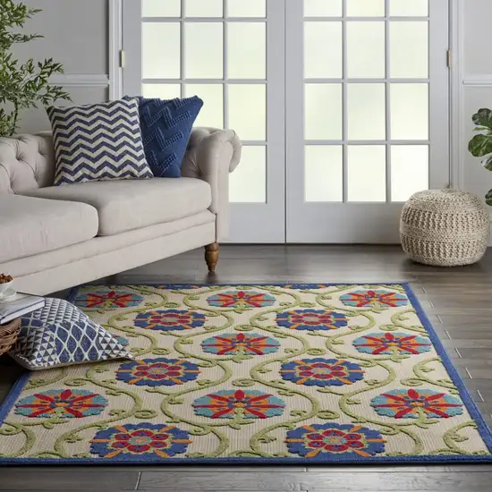 Blue Floral Vines Indoor Outdoor Area Rug Photo 6