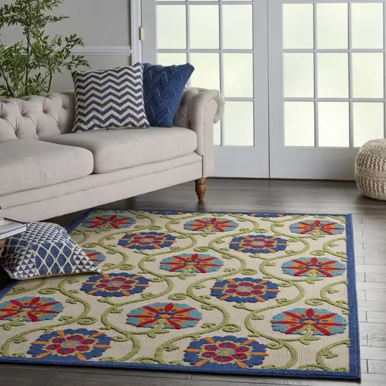 Blue Floral Vines Indoor Outdoor Area Rug Photo 7