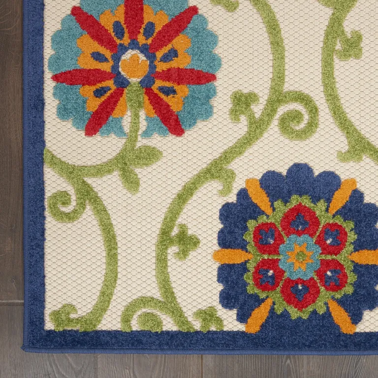 Blue Floral Vines Indoor Outdoor Area Rug Photo 5