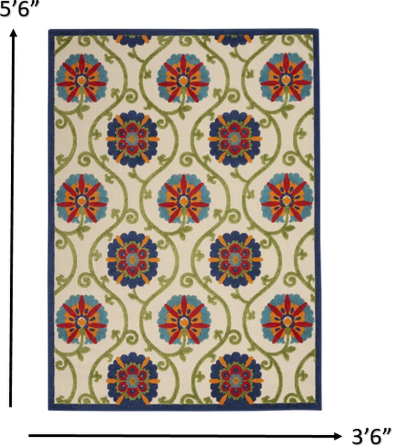 Blue Floral Vines Indoor Outdoor Area Rug Photo 4