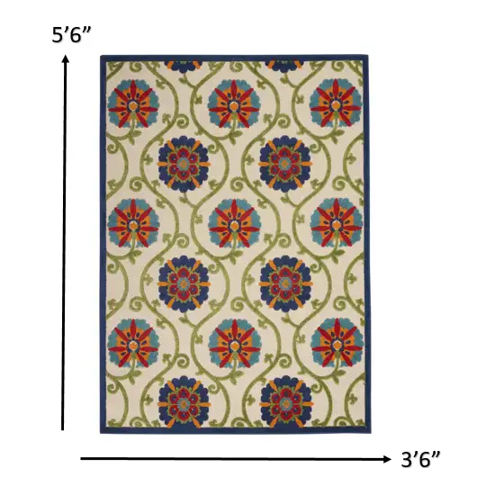 Blue Floral Vines Indoor Outdoor Area Rug Photo 4