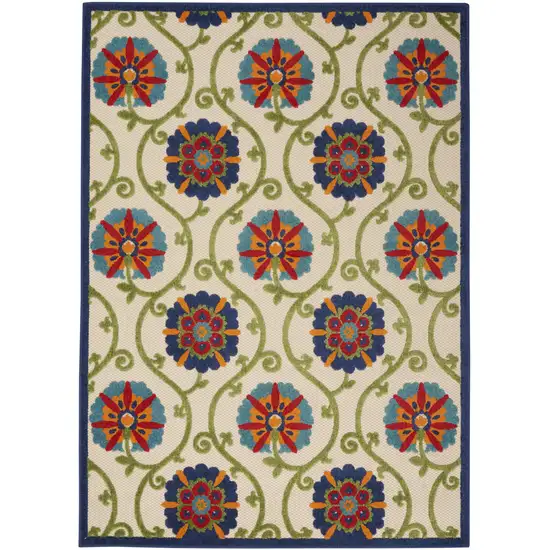 Ivory And Blue Floral Indoor Outdoor Area Rug Photo 7