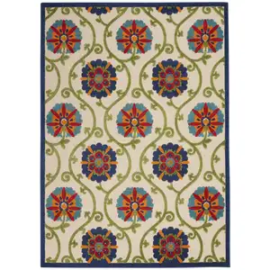 Photo of Blue Floral Vines Indoor Outdoor Area Rug