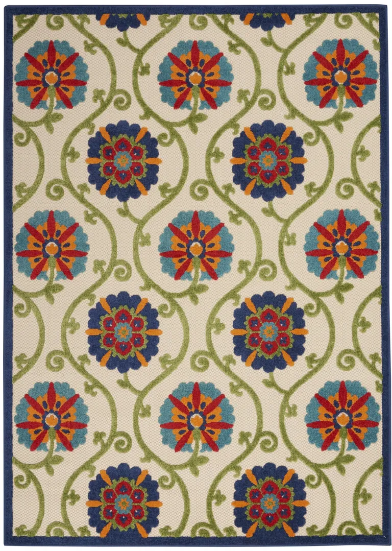 Blue Floral Vines Indoor Outdoor Area Rug Photo 1