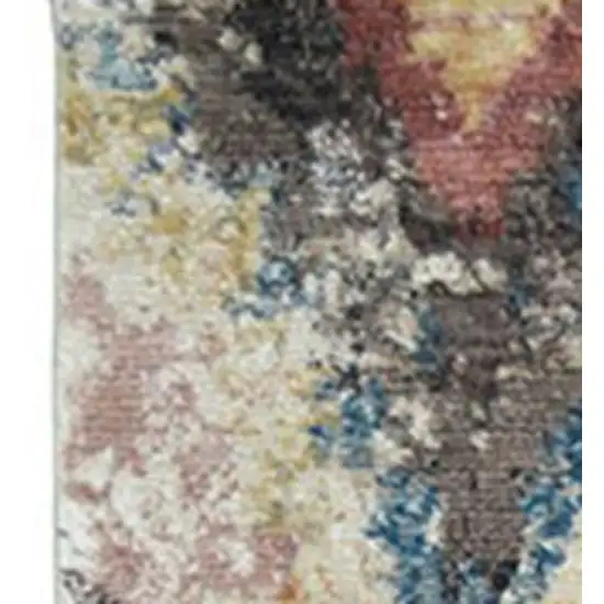 Blue Geometric Distressed Area Rug With Fringe Photo 4