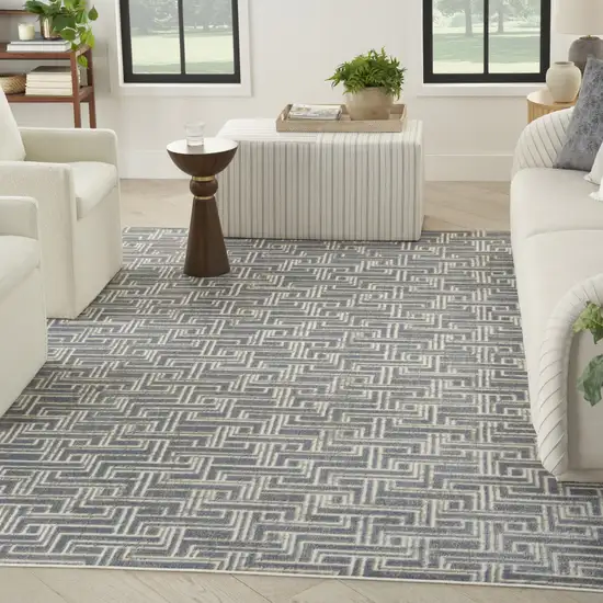 Blue Geometric Distressed Area Rug Photo 8