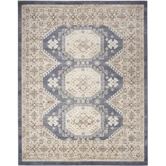 Blue Geometric Distressed Area Rug Photo 9