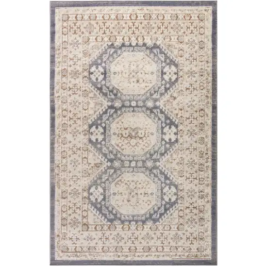 Blue Geometric Distressed Area Rug Photo 1