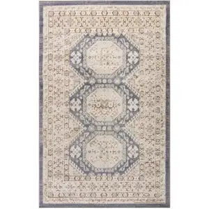 Photo of Blue Geometric Distressed Area Rug