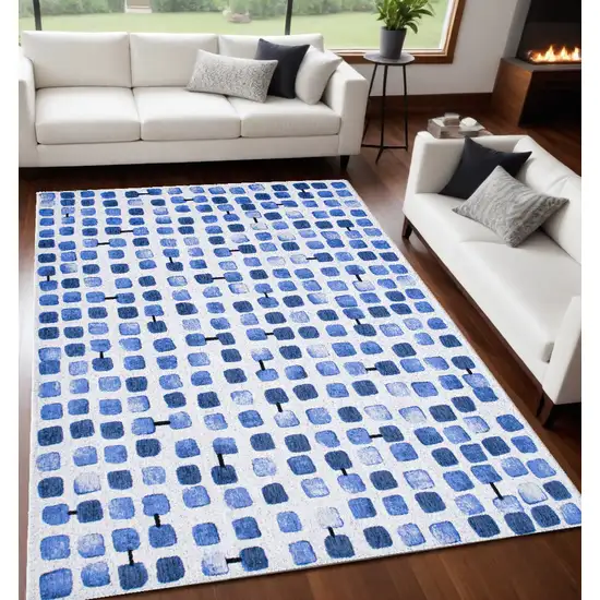 Blue Geometric Non Skid Area Rug Photo 1