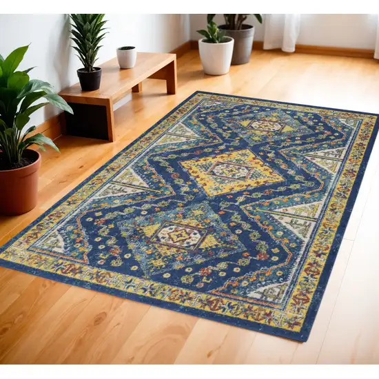 Blue Geometric Power Loom Area Rug Photo 1