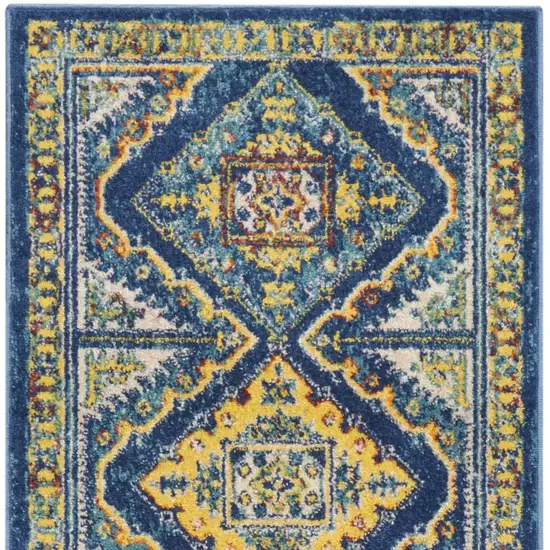 Blue Geometric Power Loom Runner Rug Photo 9