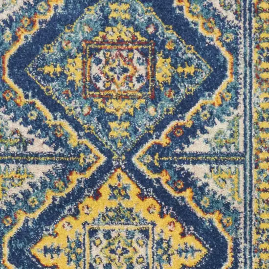 Blue Geometric Power Loom Runner Rug Photo 8