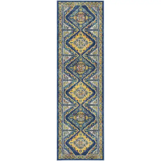 Blue Geometric Power Loom Runner Rug Photo 2