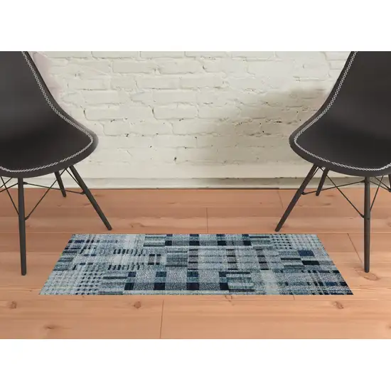 Blue Geometric Power Loom Stain Resistant Area Rug Photo 2