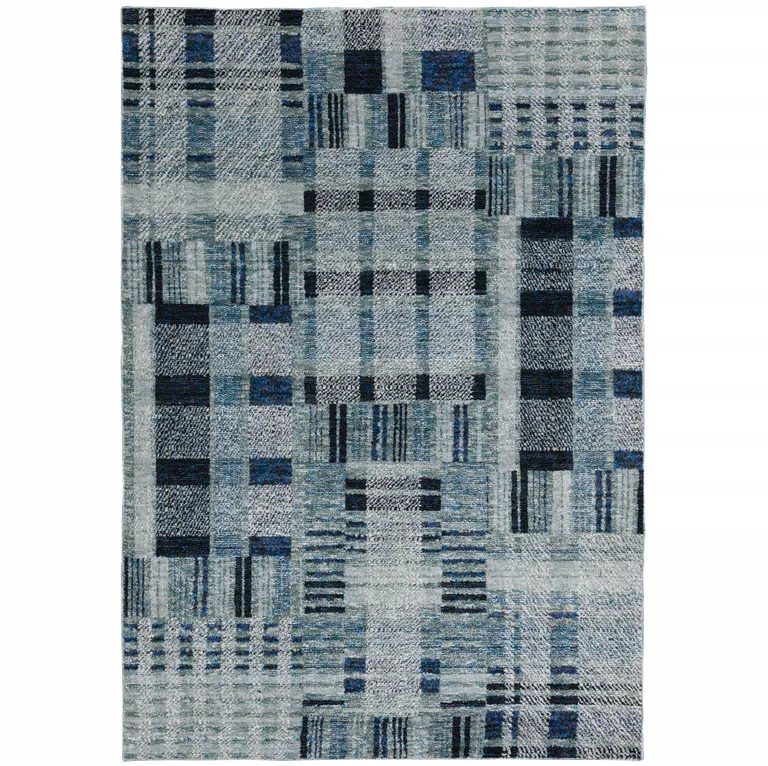 Blue Geometric Power Loom Stain Resistant Area Rug Photo 1