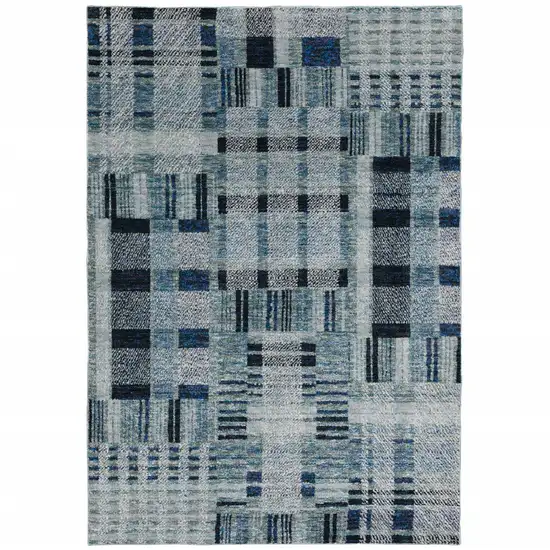 Blue Geometric Power Loom Stain Resistant Area Rug Photo 1