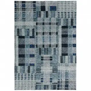 Photo of Blue Geometric Power Loom Stain Resistant Area Rug