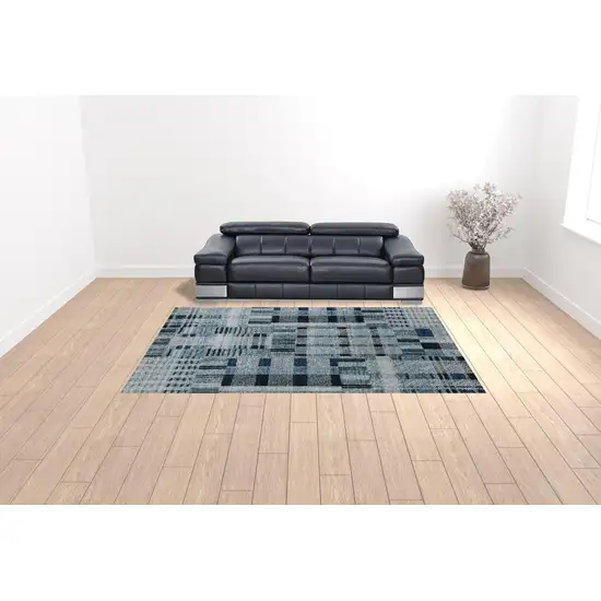 Blue Geometric Power Loom Stain Resistant Area Rug Photo 2