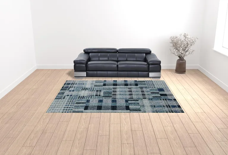 Blue Geometric Power Loom Stain Resistant Area Rug Photo 2