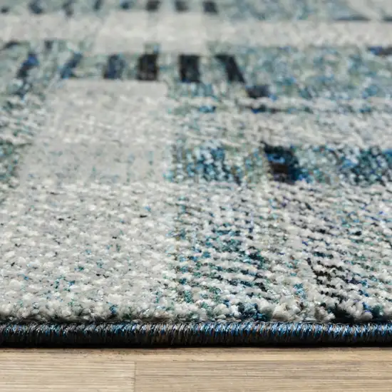 Blue Geometric Power Loom Stain Resistant Runner Rug Photo 5