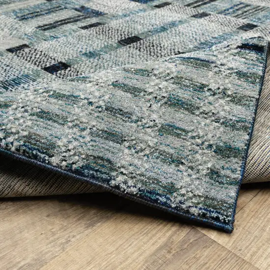 Blue Geometric Power Loom Stain Resistant Runner Rug Photo 7