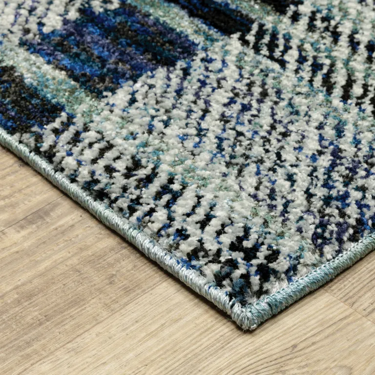 Blue Geometric Power Loom Stain Resistant Runner Rug Photo 4