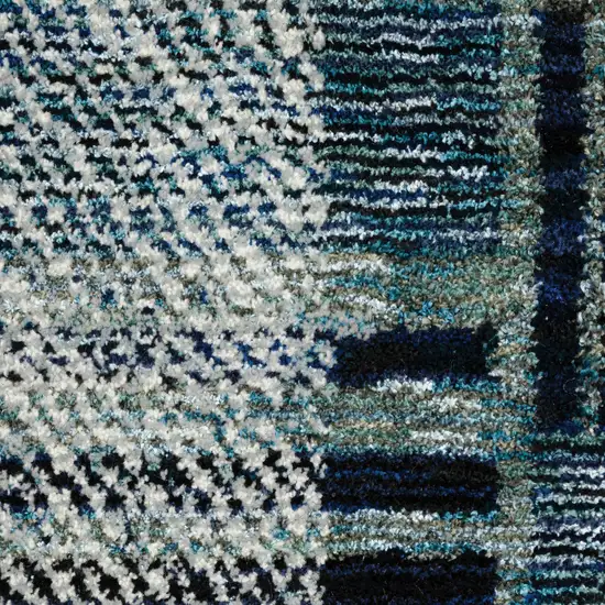 Blue Geometric Power Loom Stain Resistant Runner Rug Photo 9